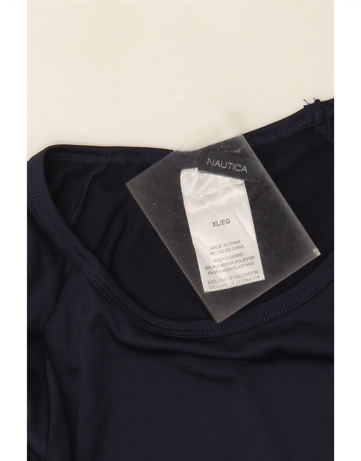 Top grafico da donna Nautica manica lunga UK 18 XL poliestere blu navy