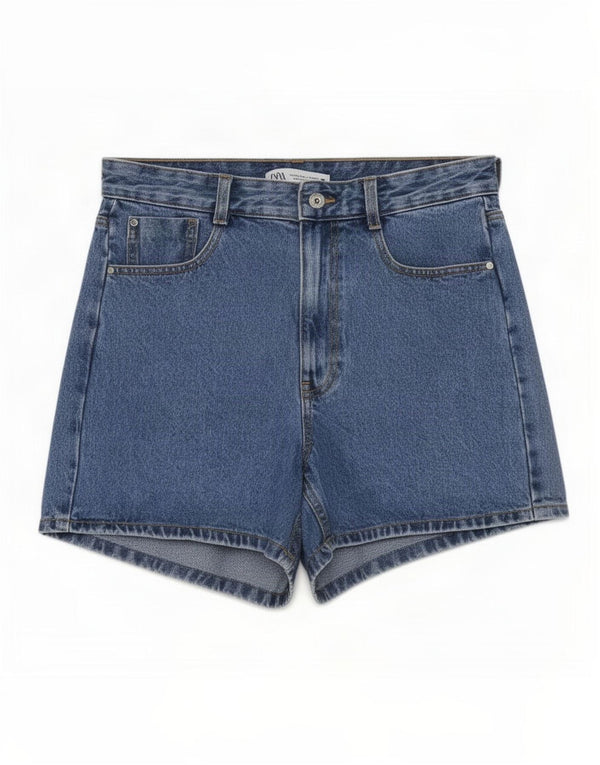 Pantaloncini di jeans a vita alta da donna Zara EU 38 piccoli W28 cotone blu