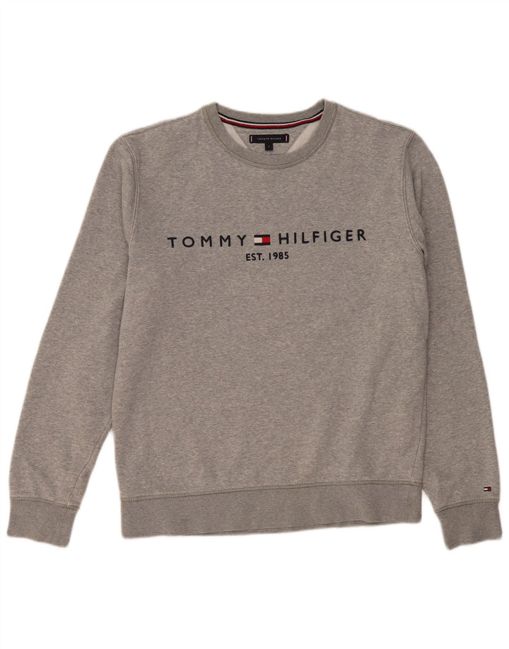 Tommy Hilfiger Felpa grafica da uomo Maglione grande cotone grigio