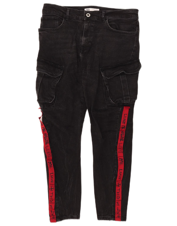 Jeans Zara da uomo con grafica cargo slim EU 44 Large W34 L26 Black Colourblock