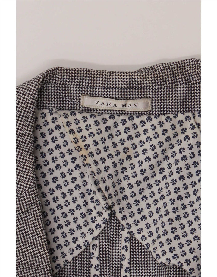 Giacca blazer da uomo a 2 bottoni Zara UK 40 grande cotone pied de poule grigio