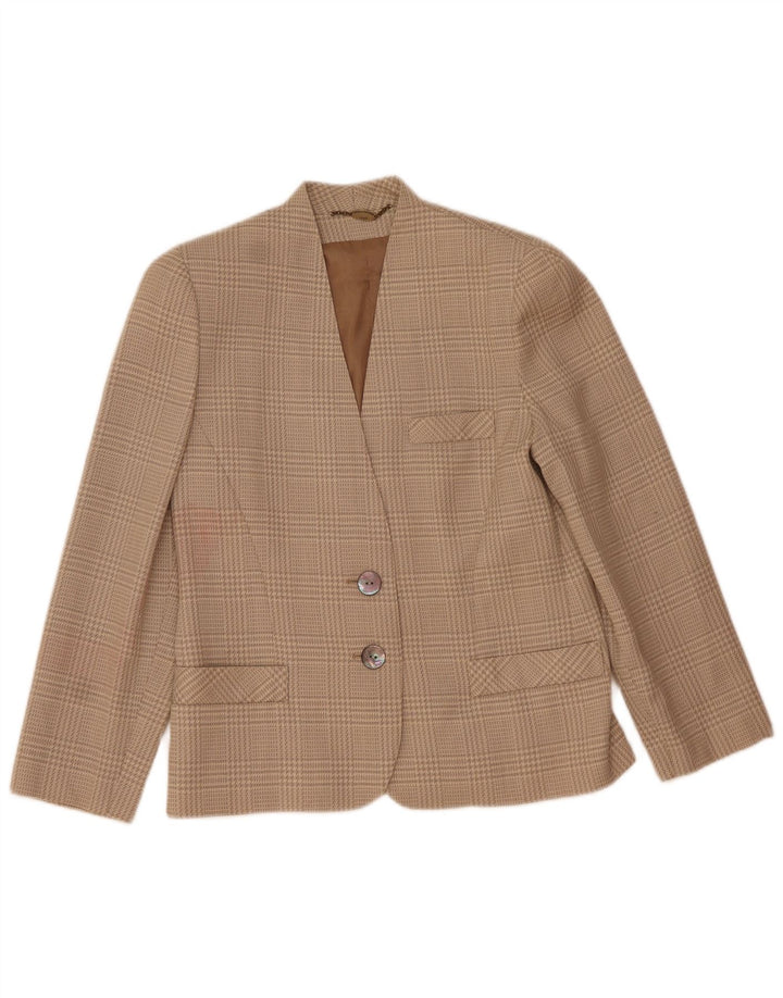 Giacca blazer vintage da donna a 2 bottoni IT 44 in lana pied de poule beige medio