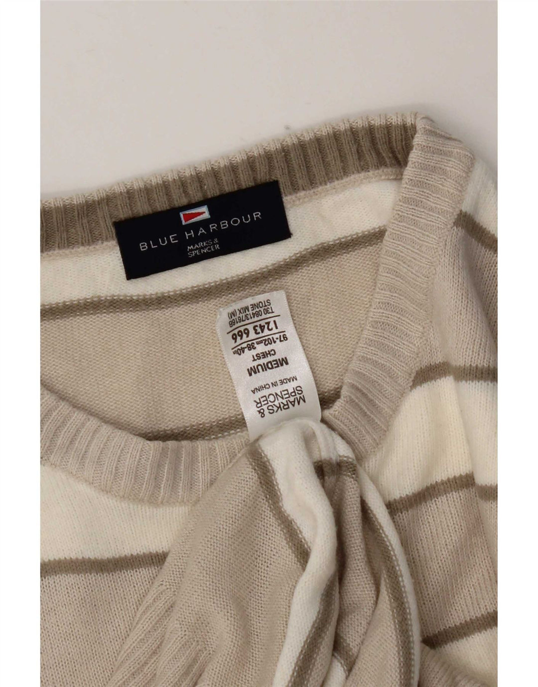 Maglione maglione girocollo da uomo Marks & Spencer blu Harbour beige medio