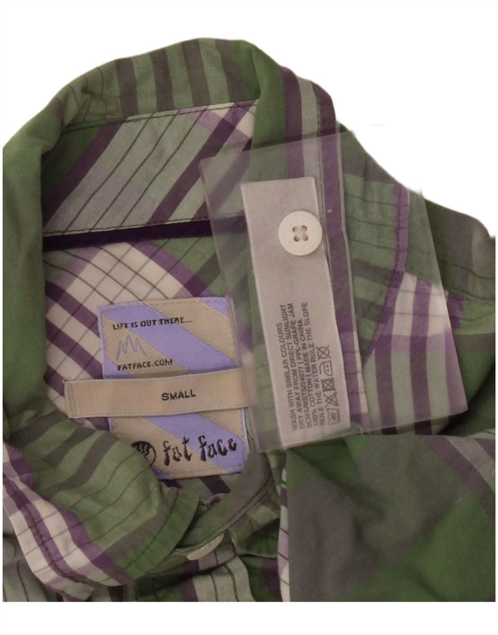 FAT FACE Camicia a maniche corte da uomo in cotone scozzese piccolo verde