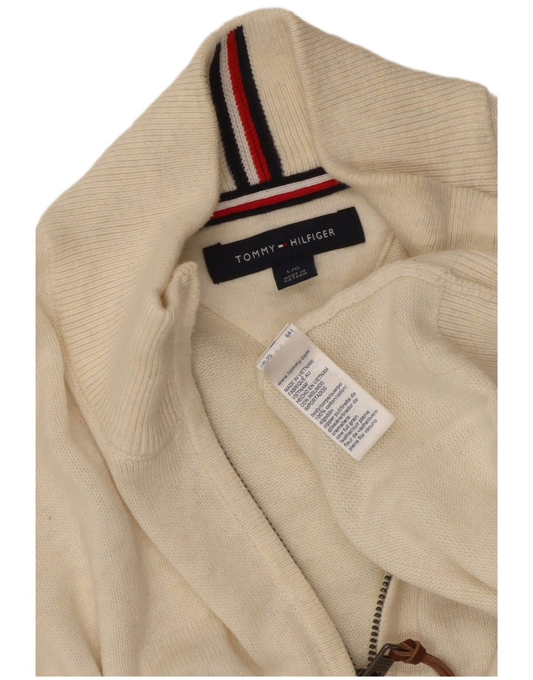 TOMMY HILFIGER Maglione da uomo con zip e collo grande in cotone bianco sporco