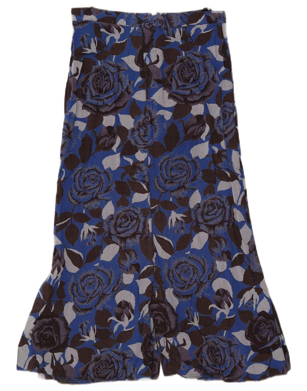 Gonna longuette da donna vintage UK 10 piccola W26 blu floreale