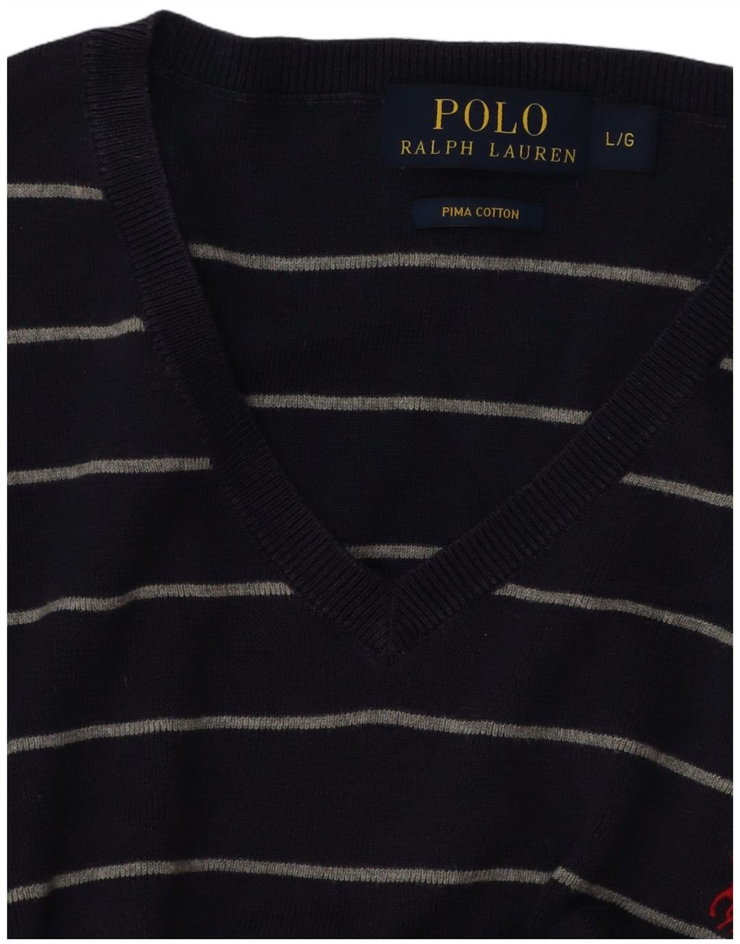 POLO RALPH LAUREN Maglione da uomo con scollo a V a righe grandi blu navy