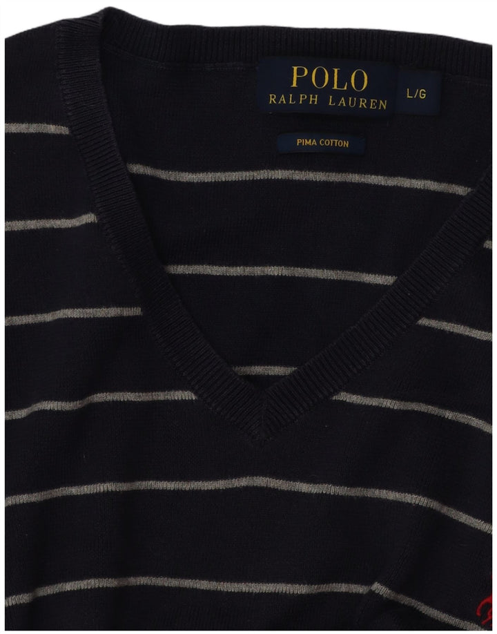 POLO RALPH LAUREN Maglione da uomo con scollo a V a righe grandi blu navy