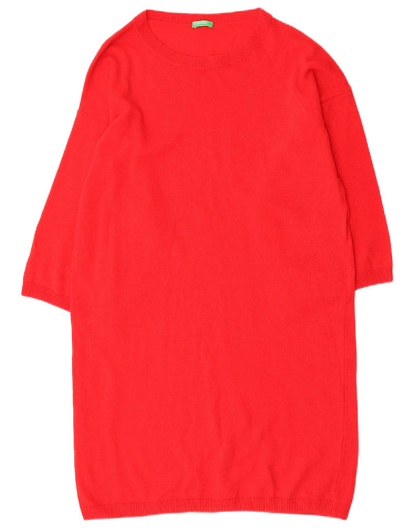 Abito maglione a maniche lunghe da donna Benetton UK 16 Large Rosso Lana