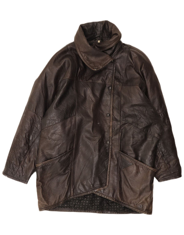 Giacca in pelle oversize da donna vintage EU 44 XL in pelle marrone