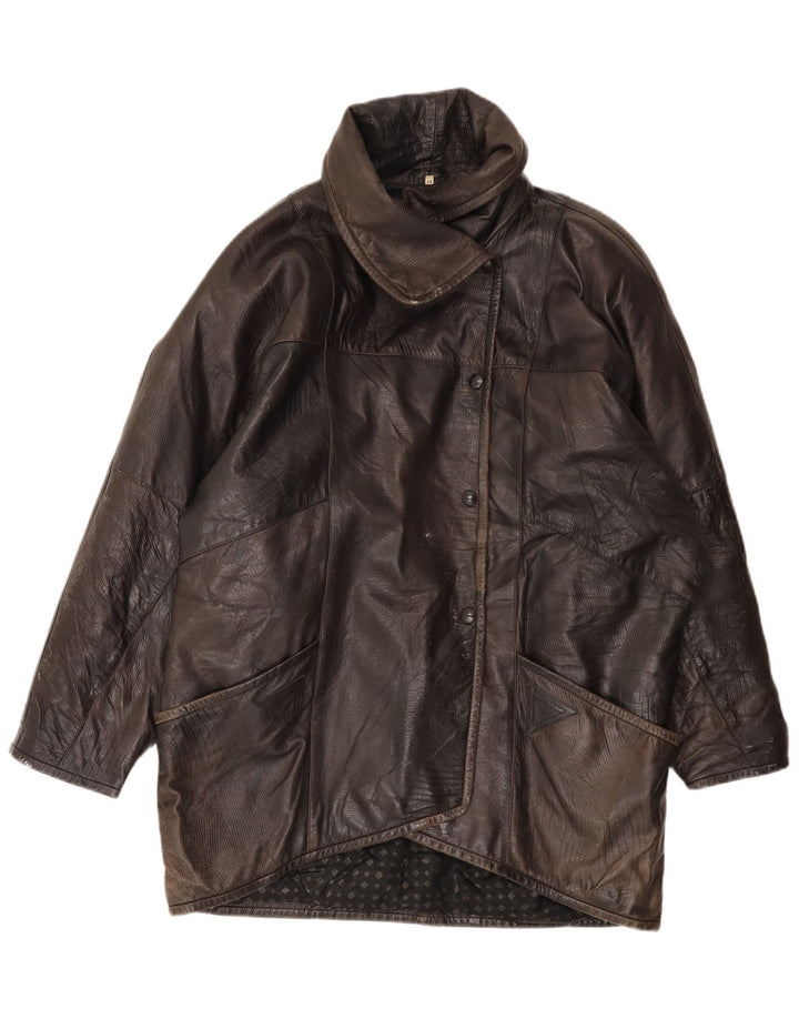 Giacca in pelle oversize da donna vintage EU 44 XL in pelle marrone