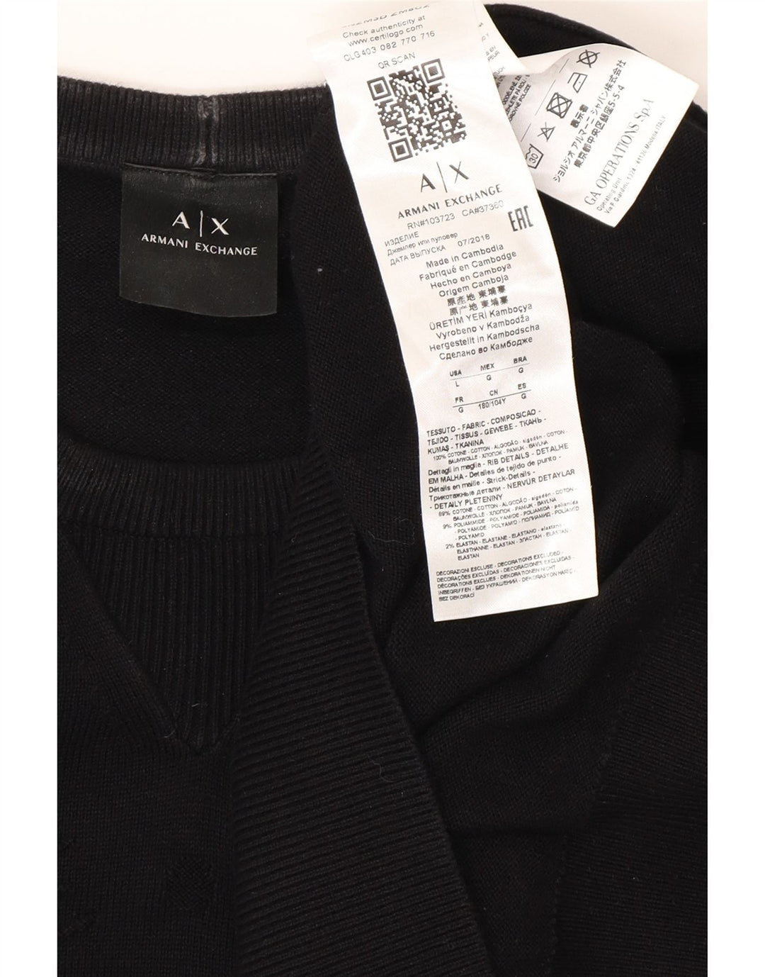 ARMANI EXCHANGE Maglione da uomo girocollo con grafica grande cotone nero