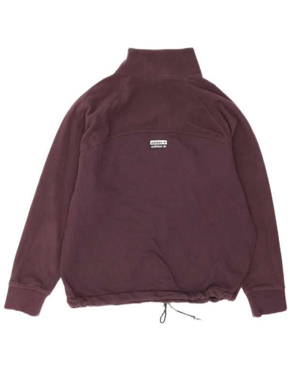 Felpa da donna oversize con collo con zip Adidas, maglione UK 12, bordeaux medio