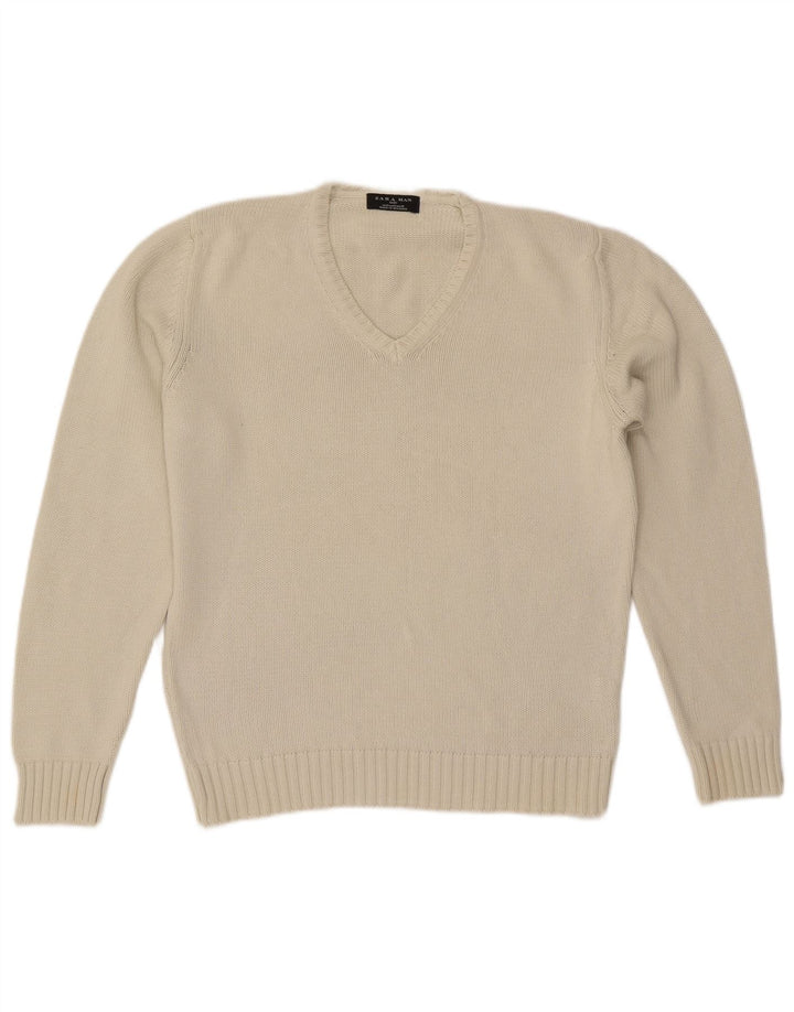 Maglione Zara da uomo con scollo a V in cotone beige medio