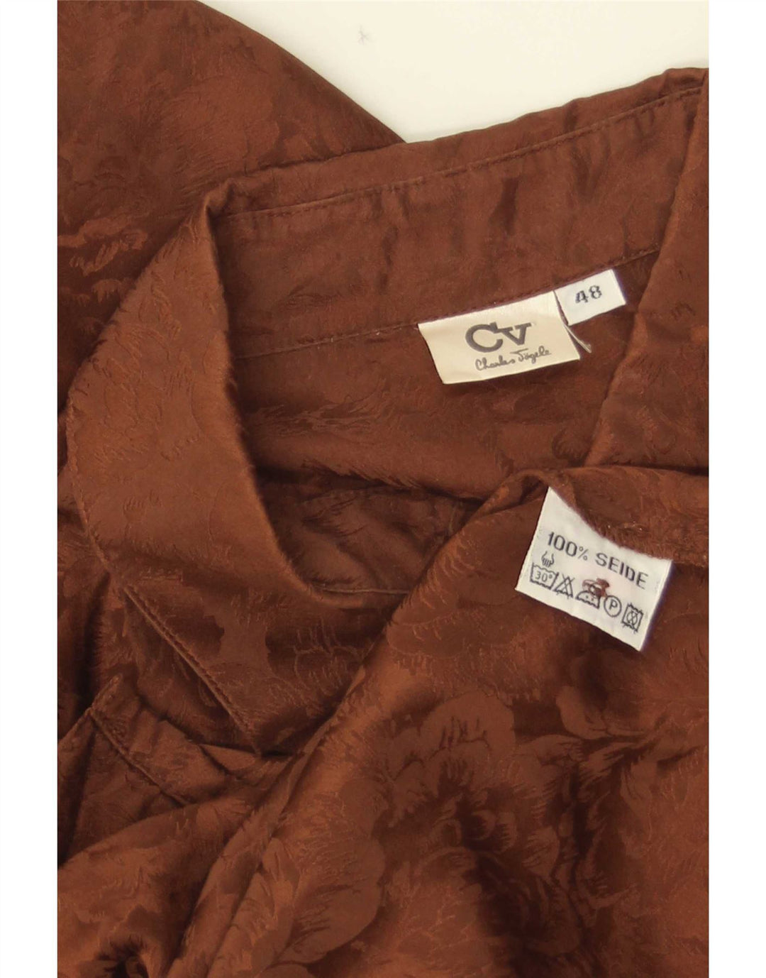 Camicetta Camicia Vintage da Donna IT 48 XL Seta Marrone