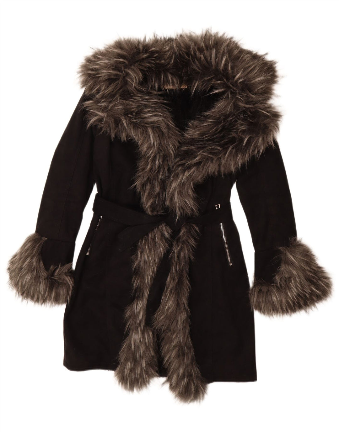 Cappotto sherpa vintage da donna EU 36 piccolo acrilico nero