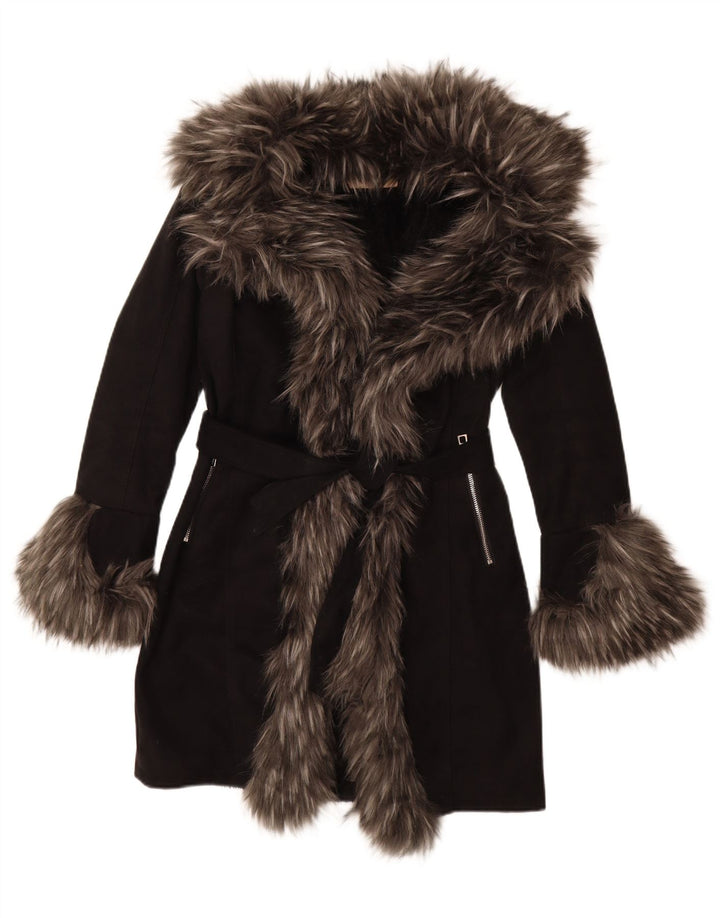 Cappotto sherpa vintage da donna EU 36 piccolo acrilico nero
