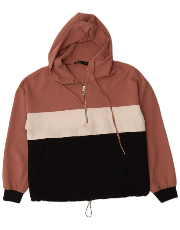 Maglione con cappuccio oversize con zip e collo da donna Zara UK 10 Small Pink Colourblock
