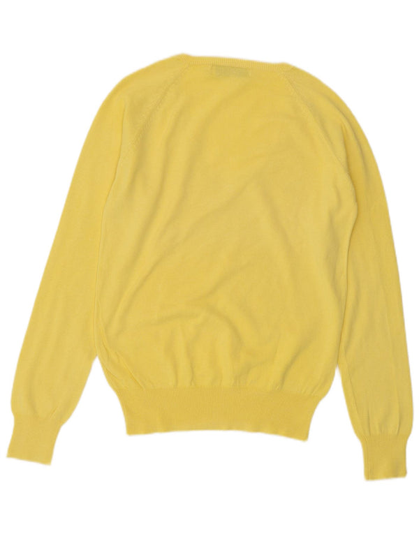 Maglione ZARA da donna con scollo a V UK 14 grande cotone giallo