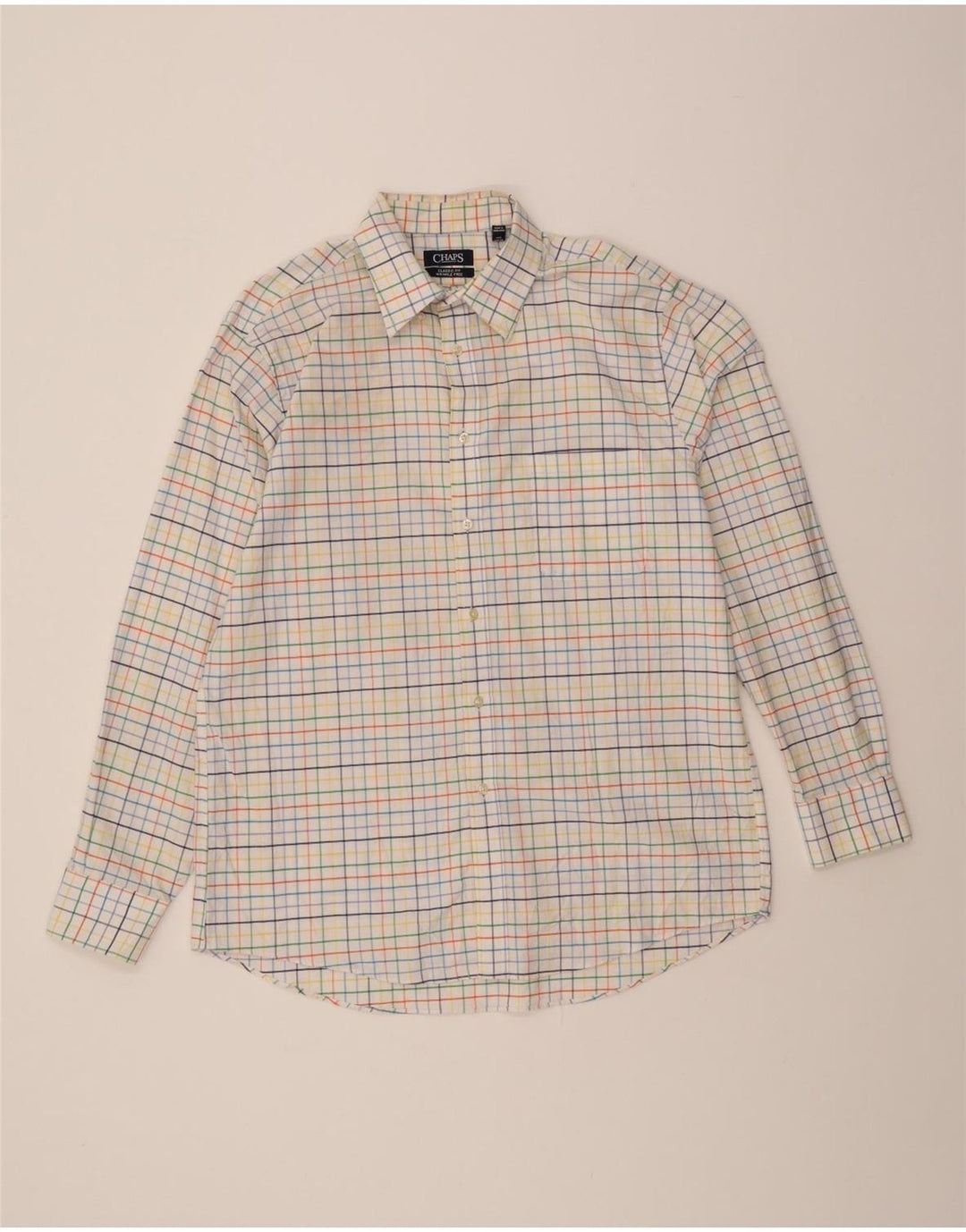 CHAPS Mens Classic Fit Shirt Size 16 1/2 Large White Check Cotton Vintage Chaps and Second-Hand Chaps from Messina Hembry 