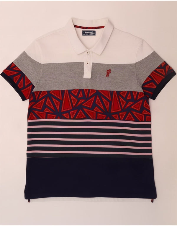 Polo da uomo Desigual 2XL in cotone a righe multicolore