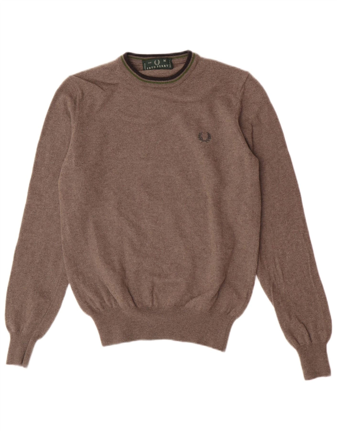 Maglione maglione girocollo da donna Fred Perry UK 12 Lana marrone medio