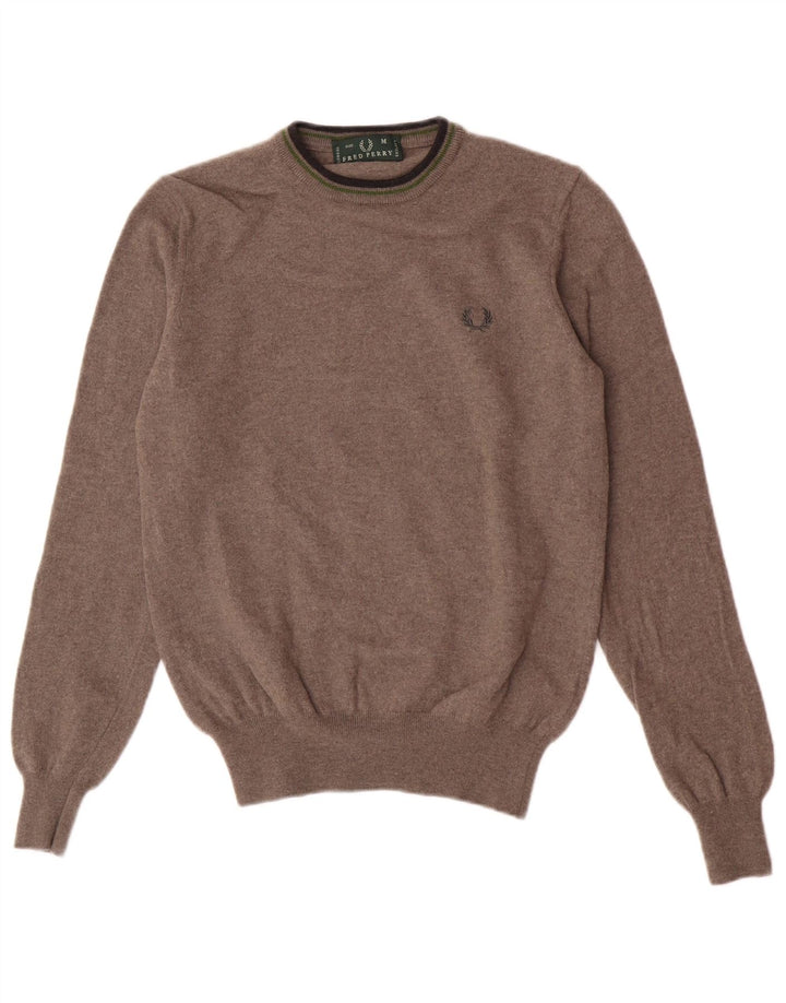 Maglione maglione girocollo da donna Fred Perry UK 12 Lana marrone medio