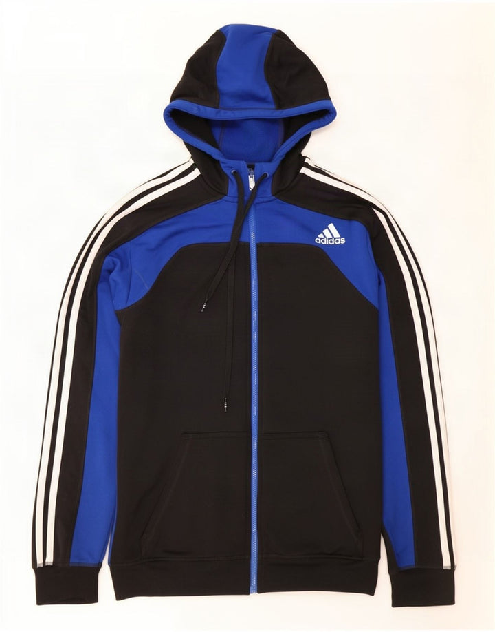 Maglione con cappuccio e zip Adidas Climalite da uomo, poliestere color block medio nero