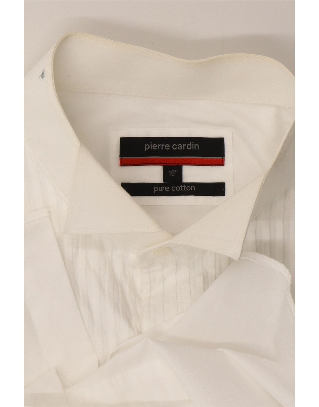 PIERRE CARDIN Camicia formale da uomo taglia 16 grande cotone gessato bianco