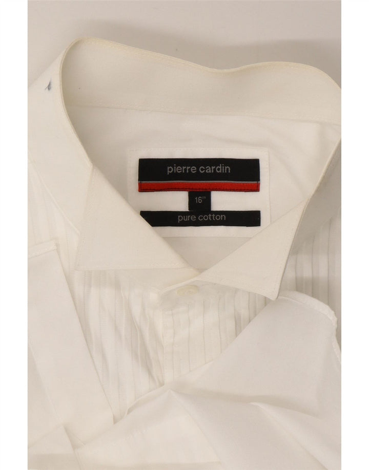 PIERRE CARDIN Camicia formale da uomo taglia 16 grande cotone gessato bianco