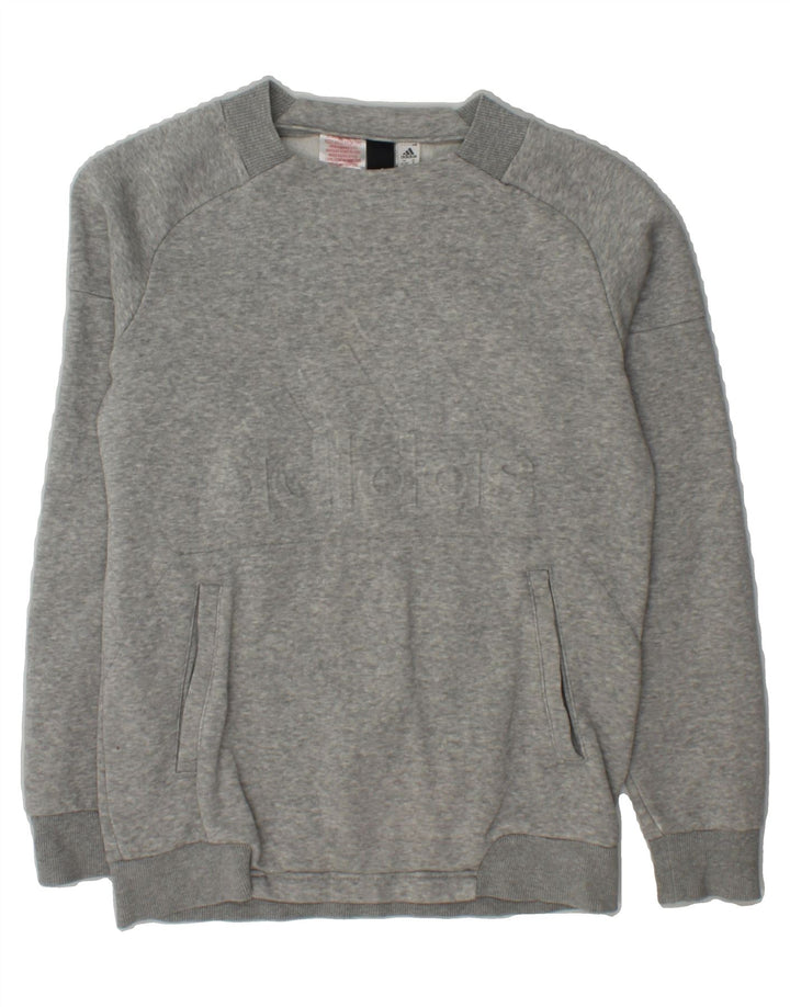 ADIDAS Boys Graphic Sweatshirt Jumper 11-12 Years Grey Cotton Vintage Adidas and Second-Hand Adidas from Messina Hembry 