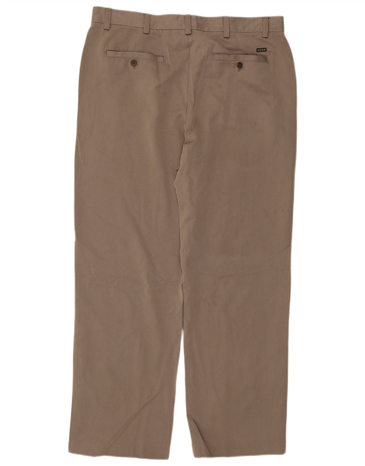 Pantaloni chino dritti da uomo IZOD W38 L32 Poliestere beige a spina di pesce