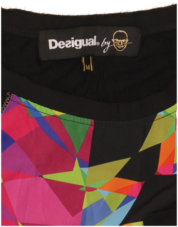 Desigual T-shirt da donna Top UK 12 Medium Nero geometrico