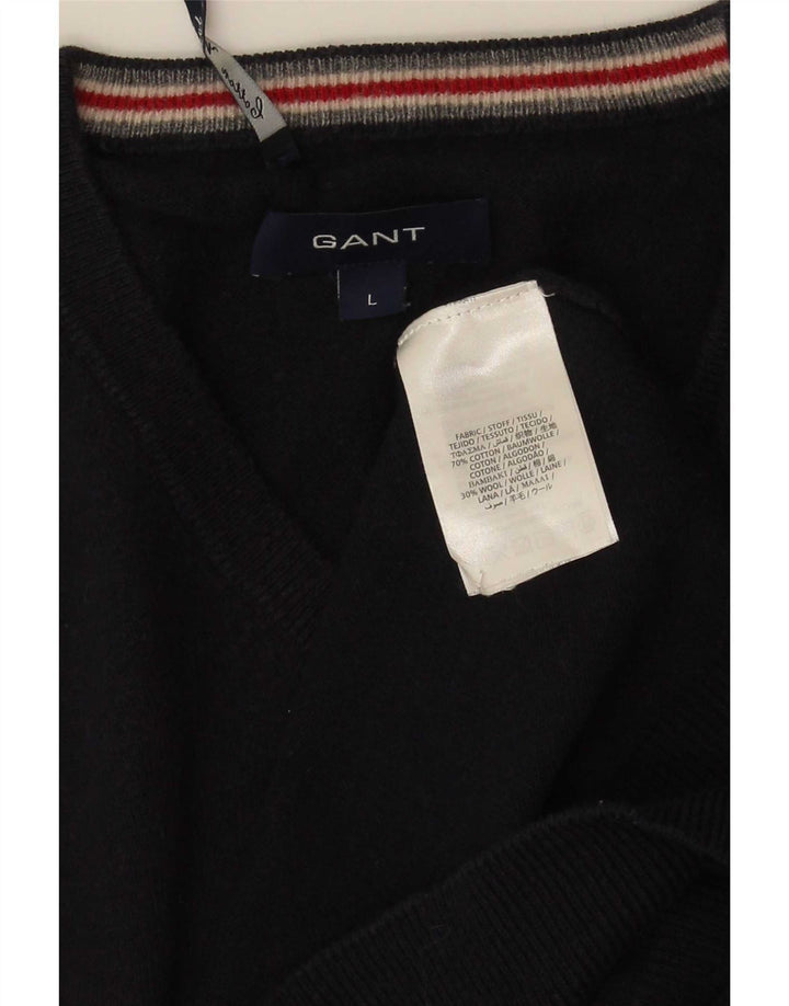 Gant Maglione da uomo con scollo a V grande in cotone blu navy