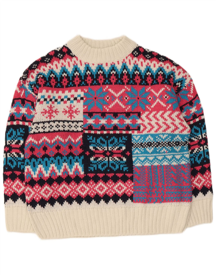 Maglione maglione da donna con collo alto Piombo UK 16 grande multicolore