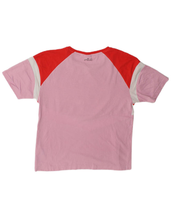 T-shirt grafica da donna Fila Top UK 10 Small in cotone color block rosa