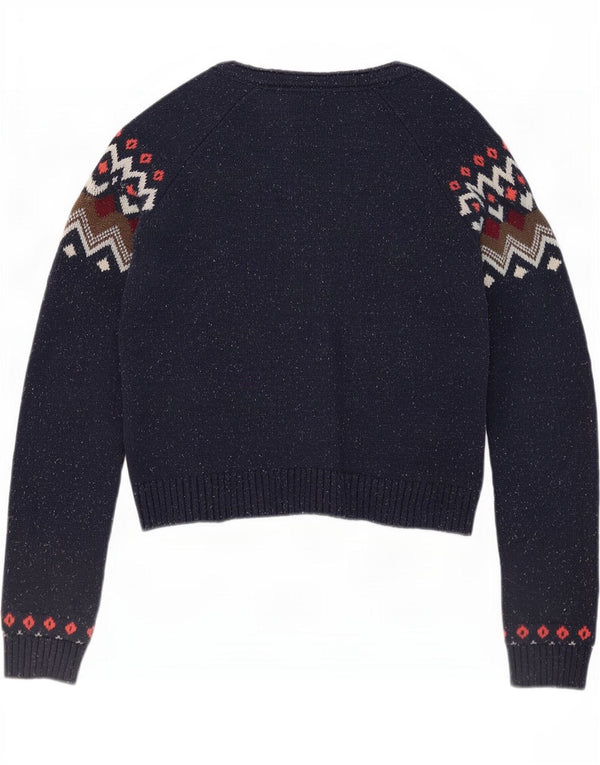 Maglione cardigan da donna Fat Face UK 12 Medio cotone Fair Isle blu navy