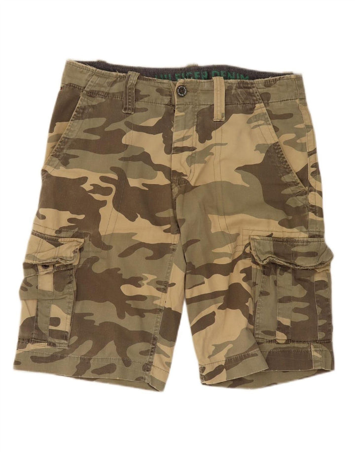 TOMMY HILFIGER Mens Cargo Shorts W31 Medium Khaki Camouflage Cotton