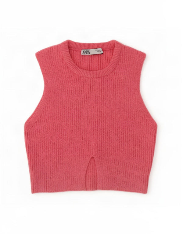 Canotta corta da donna Zara UK 8 piccola in cotone rosa