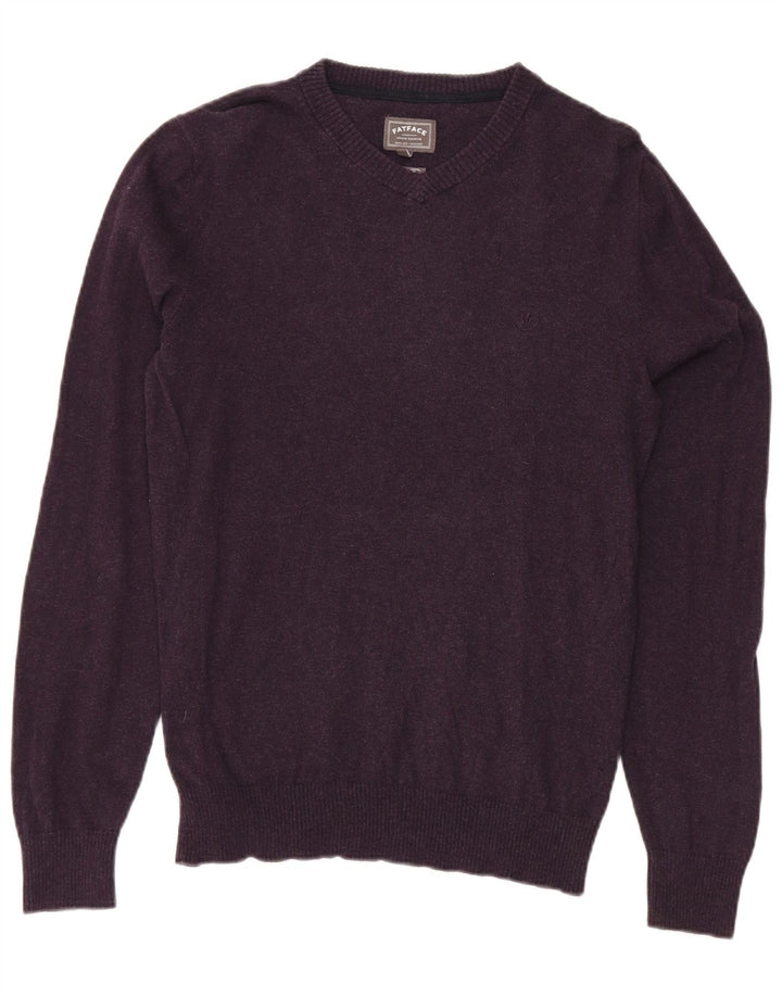 FAT FACE Mens V-Neck Jumper Sweater Medium Purple Cotton
