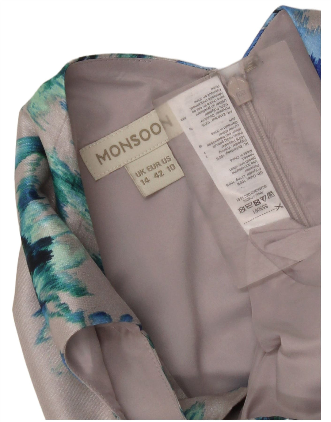 Abito tubino senza maniche da donna Monsoon UK 14 Grande poliestere floreale grigio