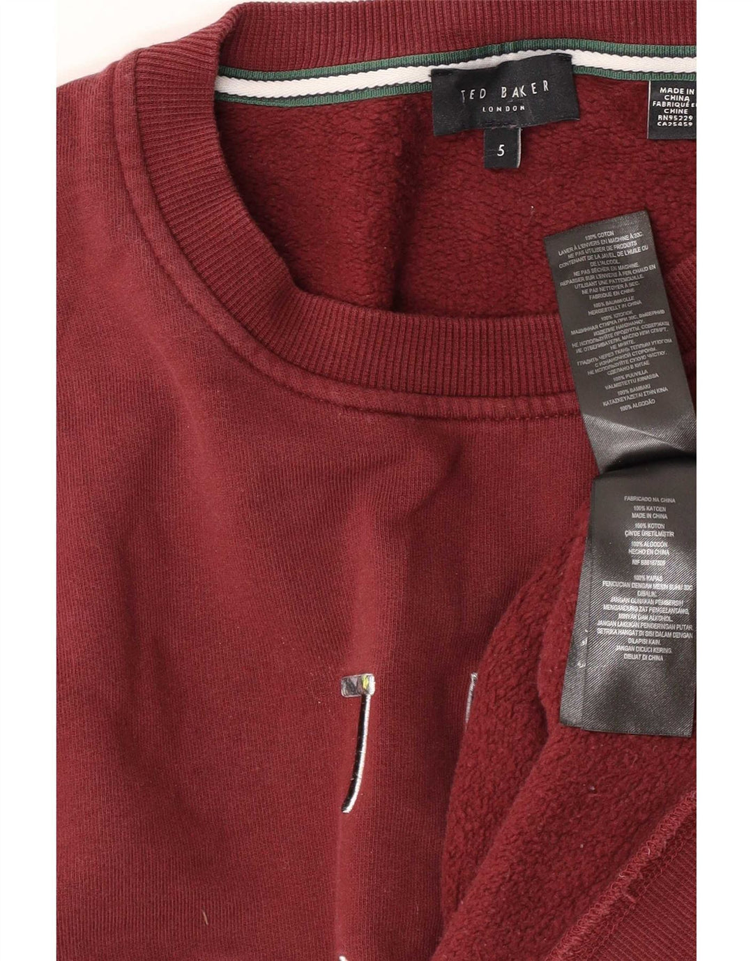 Ted Baker Felpa grafica da uomo Maglione taglia 5 XL Cotone bordeaux