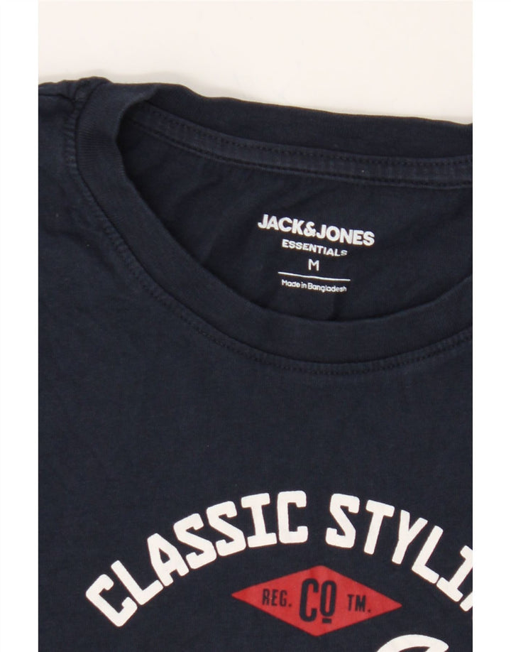 JACK & JONES Mens Graphic T-Shirt Top Medium Navy Blue Cotton Vintage Jack & Jones and Second-Hand Jack & Jones from Messina Hembry 