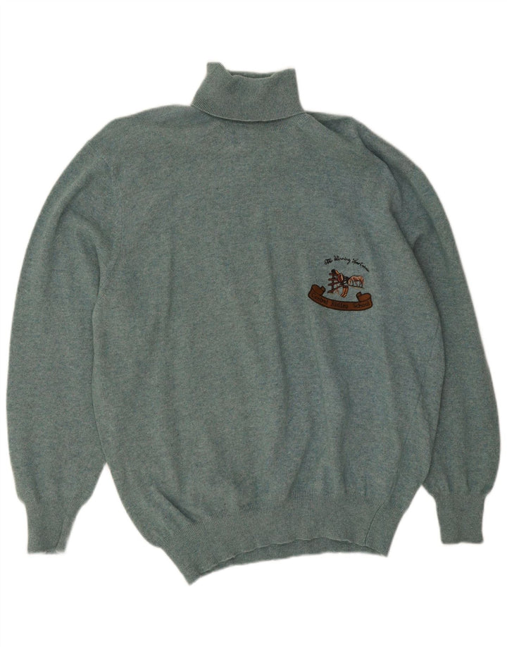 Maglione maglione vintage da uomo con collo alto, grande verde