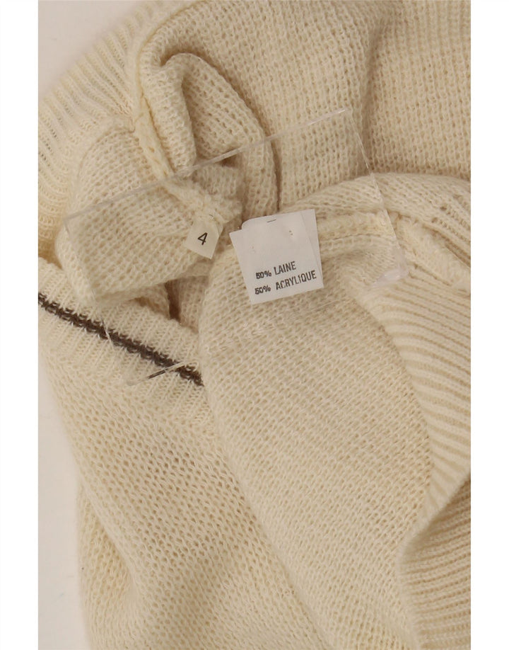Maglione vintage da uomo con scollo a V, grande lana Fair Isle bianca