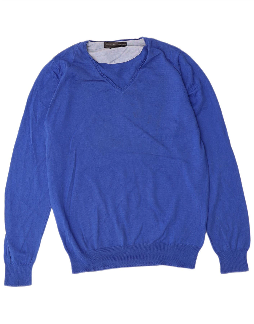 Maglione Zara da uomo con scollo a V in cotone blu medio