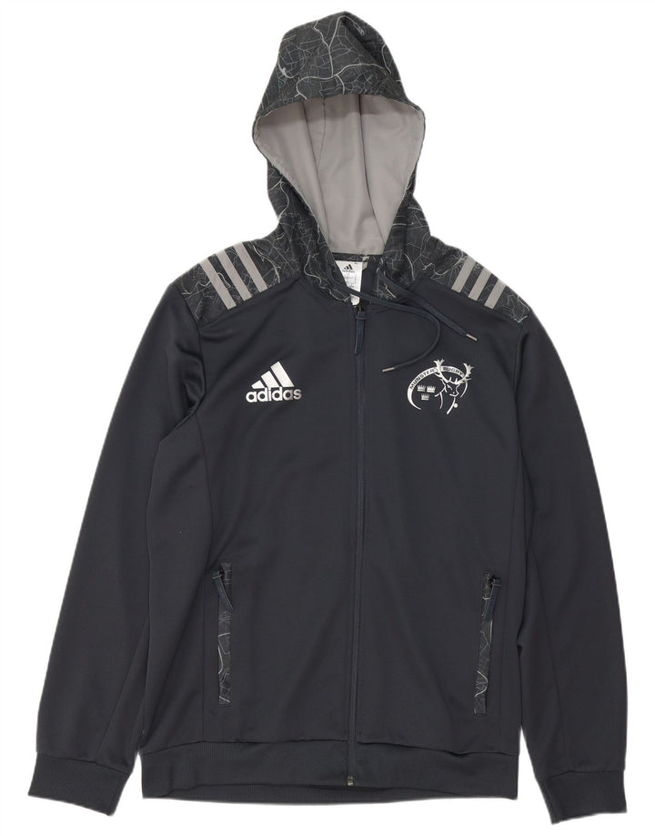 Felpa con cappuccio e zip grafica Adidas Munster Rugby da uomo, grande, in poliestere grigio