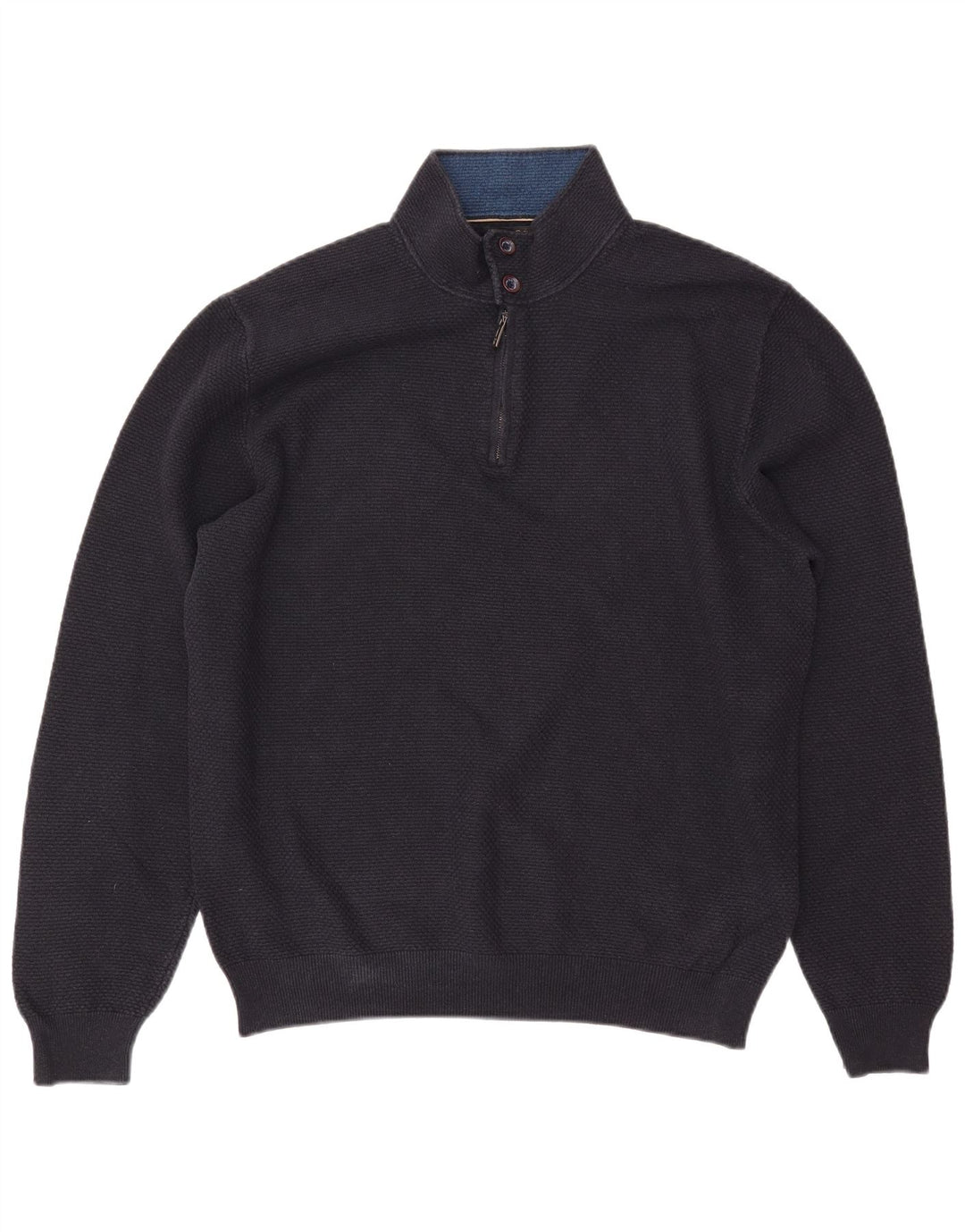 MASSIMO DUTTI Maglione da uomo con zip e collo 2XL in cotone blu navy