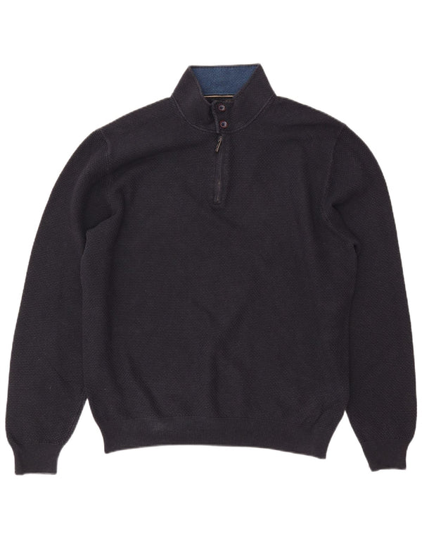 MASSIMO DUTTI Maglione da uomo con zip e collo 2XL in cotone blu navy