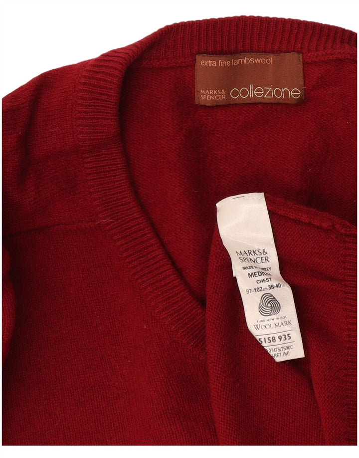 Maglione da uomo con scollo a V Marks & Spencer in lana bordeaux media
